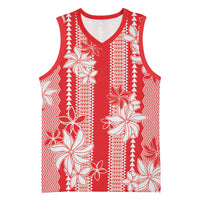 Hawaii Kakau Tribal Basketball Jersey With Red Tiare LT05 Unisex Red - Polynesian Pride