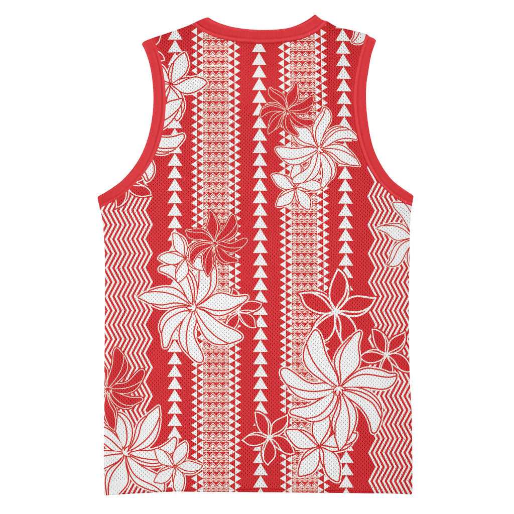 Hawaii Kakau Tribal Basketball Jersey With Red Tiare LT05 - Polynesian Pride
