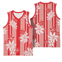 Hawaii Kakau Tribal Basketball Jersey With Red Tiare LT05 - Polynesian Pride