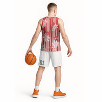 Hawaii Kakau Tribal Basketball Jersey With Red Tiare LT05 - Polynesian Pride