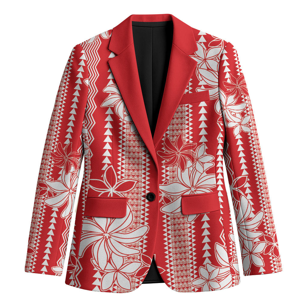 Hawaii Kakau Tribal Blazer With Red Tiare LT05 Unisex Red - Polynesian Pride