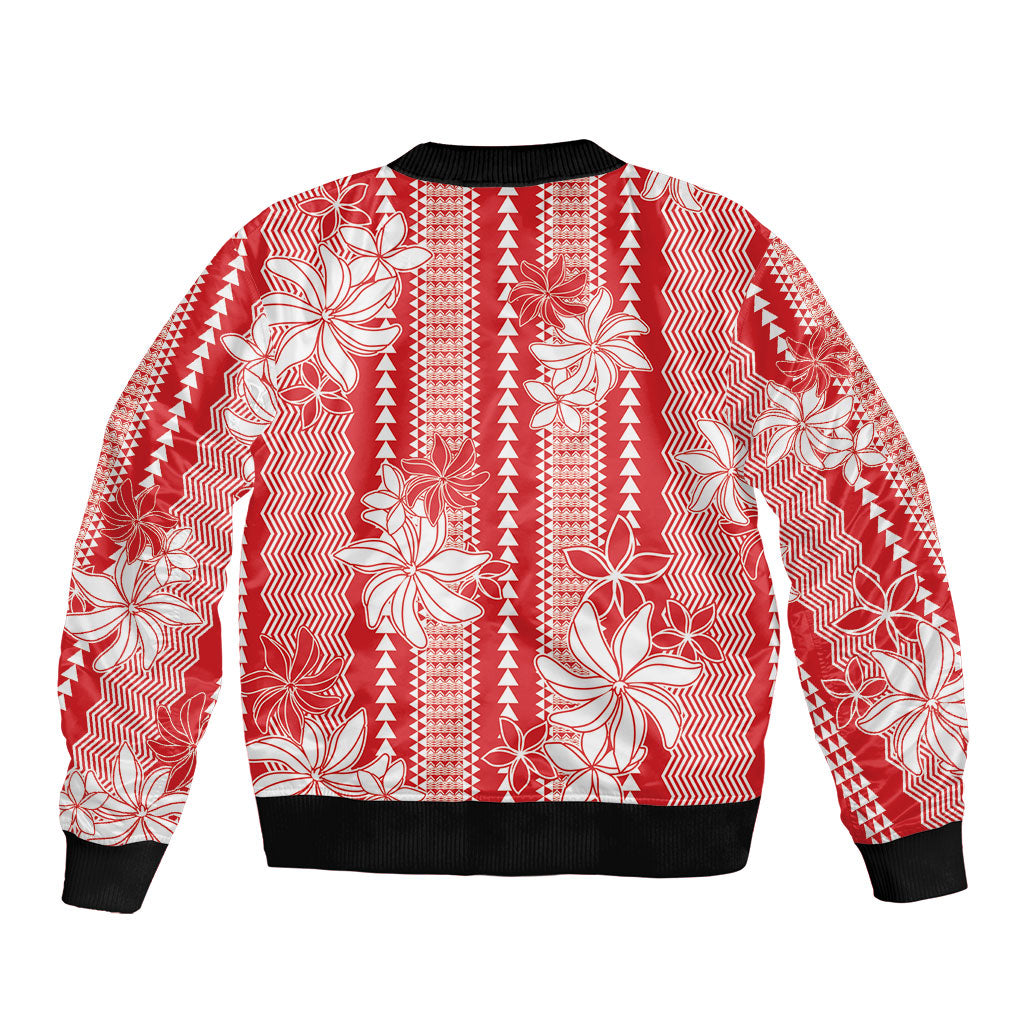 Hawaii Kakau Tribal Bomber Jacket With Red Tiare LT05 - Polynesian Pride