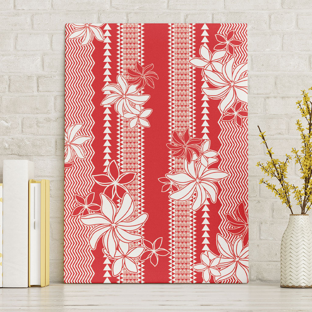 Hawaii Kakau Tribal Canvas Wall Art With Red Tiare LT05 Without Frame Red - Polynesian Pride