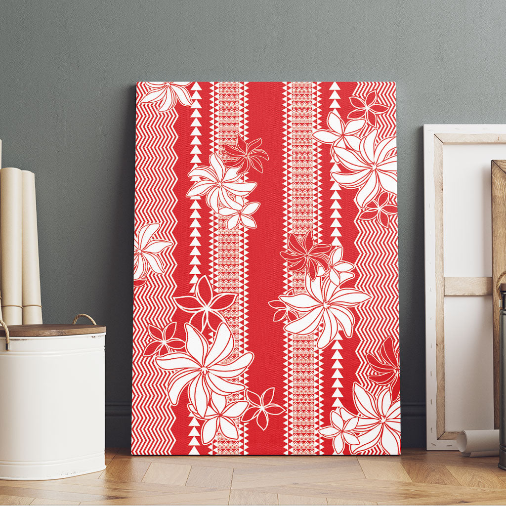 Hawaii Kakau Tribal Canvas Wall Art With Red Tiare LT05 - Polynesian Pride