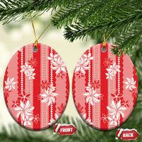 Hawaii Kakau Tribal Ceramic Ornament With Red Tiare
