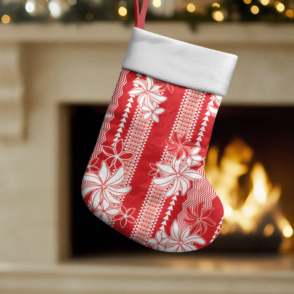 Hawaii Kakau Tribal Christmas Stocking With Red Tiare