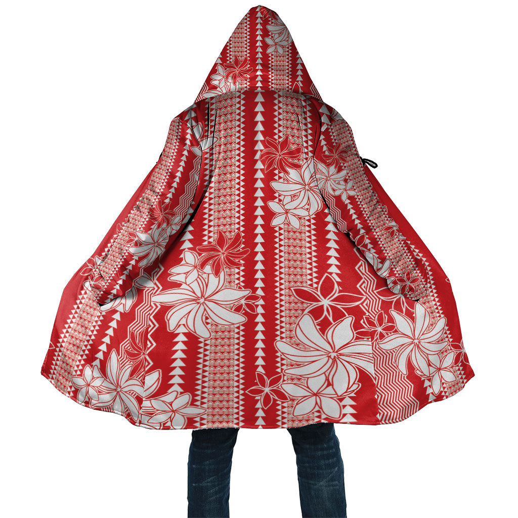 Hawaii Kakau Tribal Cloak With Red Tiare LT05 Unisex Red - Polynesian Pride