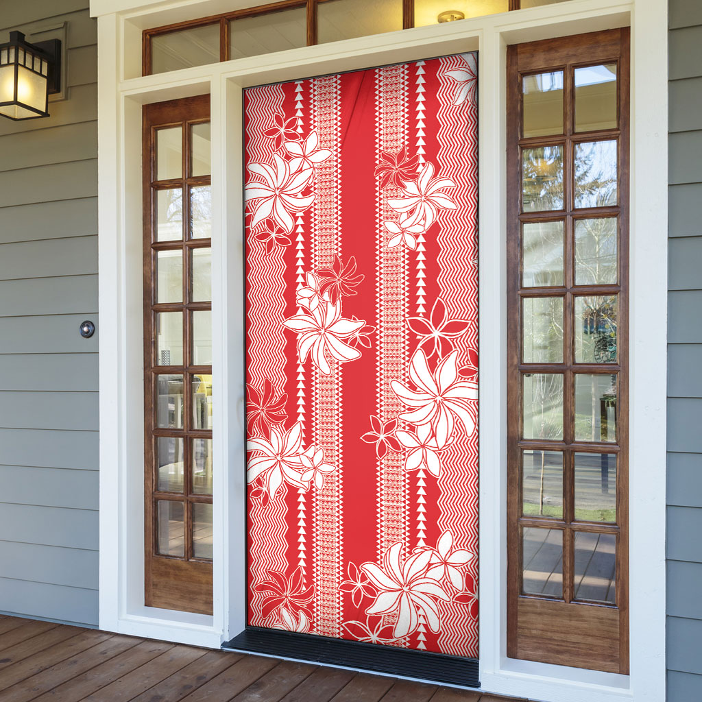 Hawaii Kakau Tribal Door Cover With Red Tiare LT05 - Polynesian Pride
