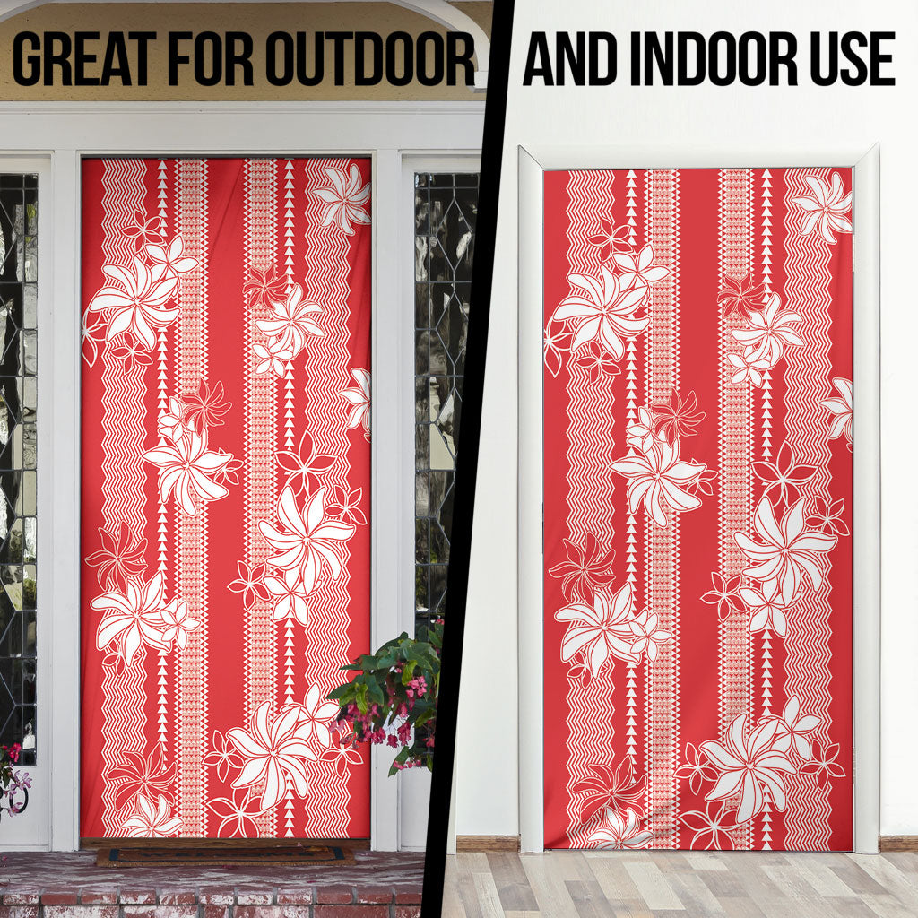 Hawaii Kakau Tribal Door Cover With Red Tiare LT05 - Polynesian Pride