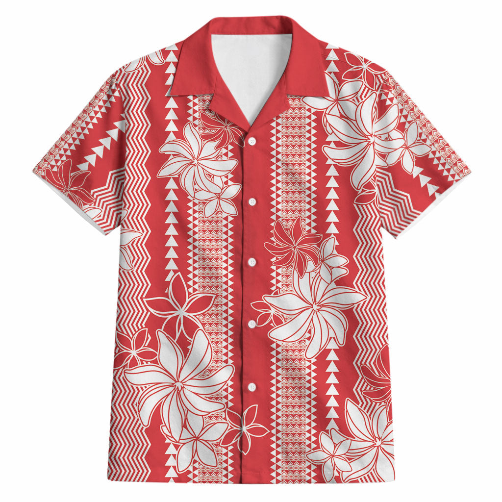 Hawaii Kakau Tribal Hawaiian Shirt With Red Tiare LT05 Red - Polynesian Pride