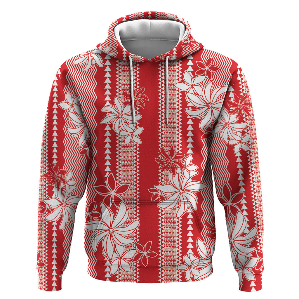 Hawaii Kakau Tribal Hoodie With Red Tiare LT05 Pullover Hoodie Red - Polynesian Pride