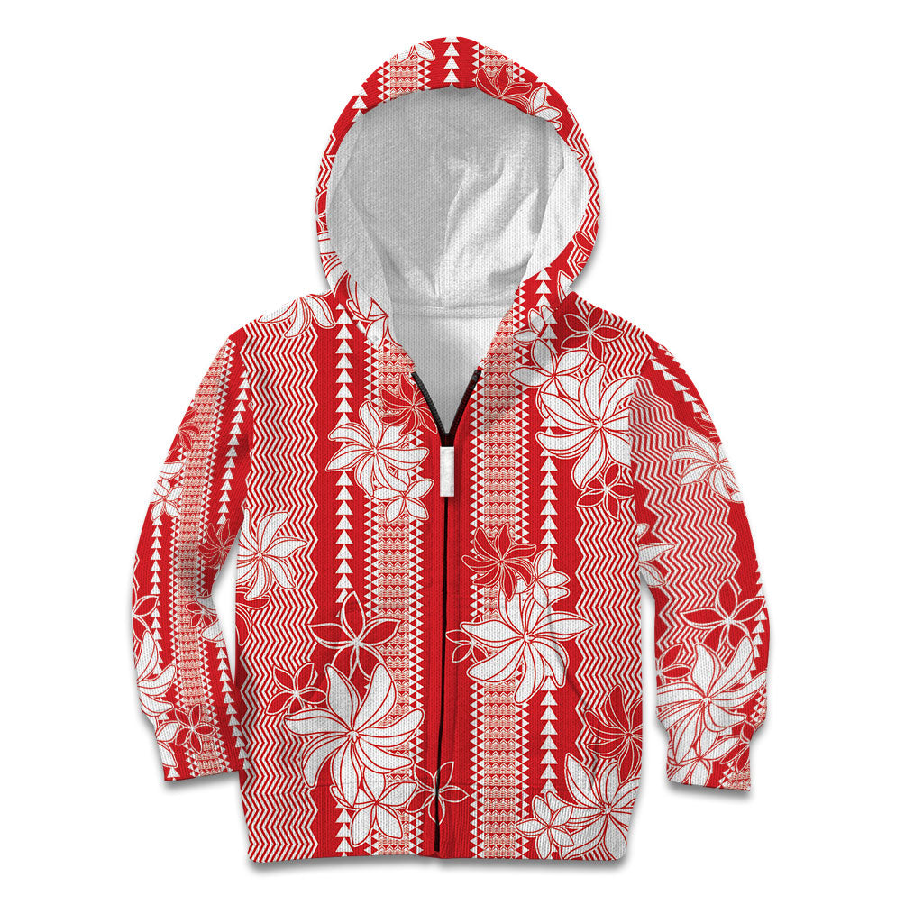 Hawaii Kakau Tribal Kid Hoodie With Red Tiare LT05 Zip Hoodie Red - Polynesian Pride