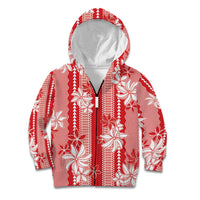 Hawaii Kakau Tribal Kid Hoodie With Red Tiare LT05 Zip Hoodie Red - Polynesian Pride