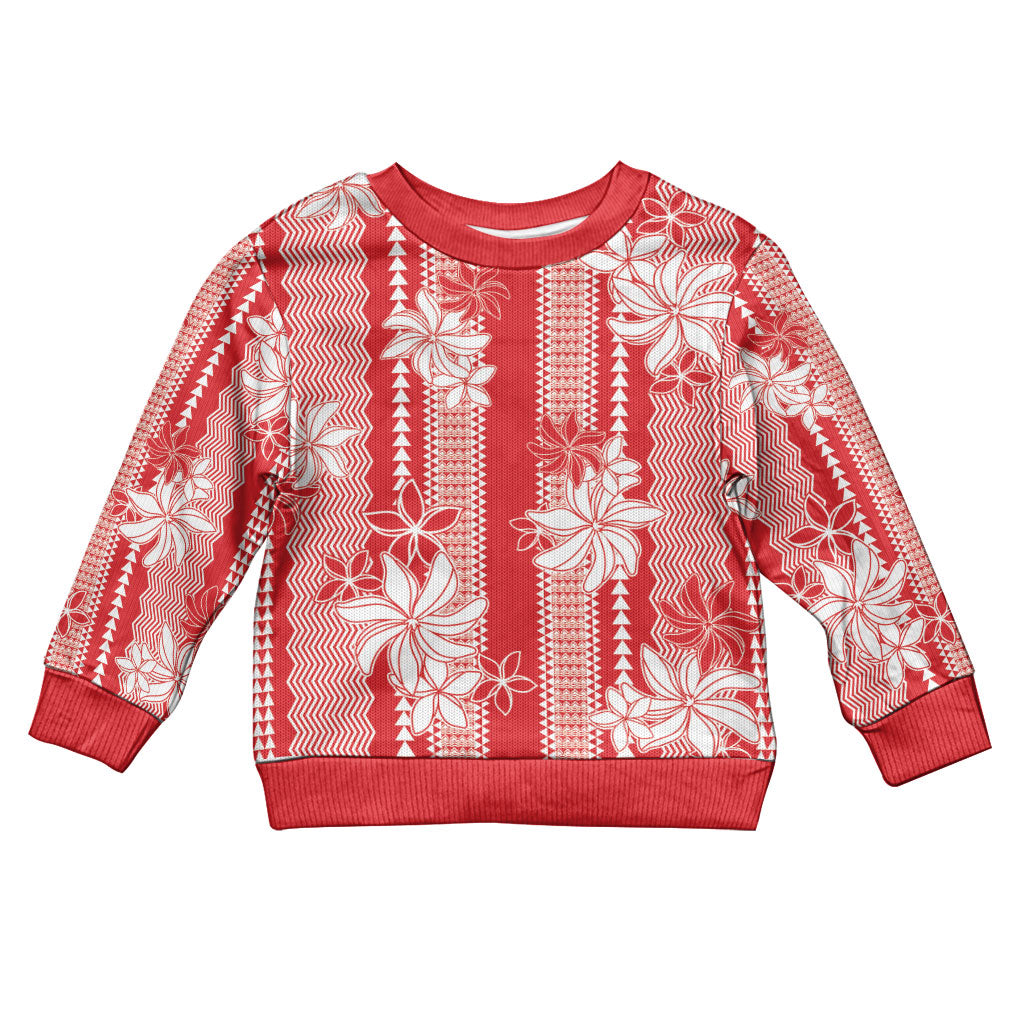 Hawaii Kakau Tribal Kid Ugly Christmas Sweater With Red Tiare LT05 Kid Red - Polynesian Pride