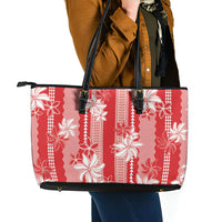 Hawaii Kakau Tribal Leather Tote Bag With Red Tiare LT05 - Polynesian Pride
