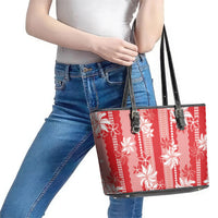 Hawaii Kakau Tribal Leather Tote Bag With Red Tiare LT05 - Polynesian Pride