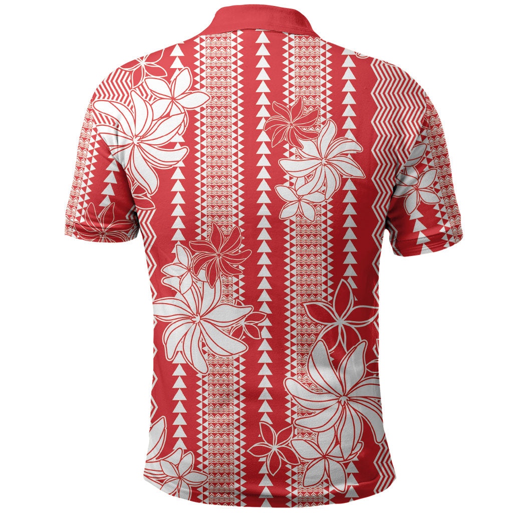 Hawaii Kakau Tribal Polo Shirt With Red Tiare LT05 - Polynesian Pride