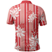Hawaii Kakau Tribal Polo Shirt With Red Tiare LT05 - Polynesian Pride