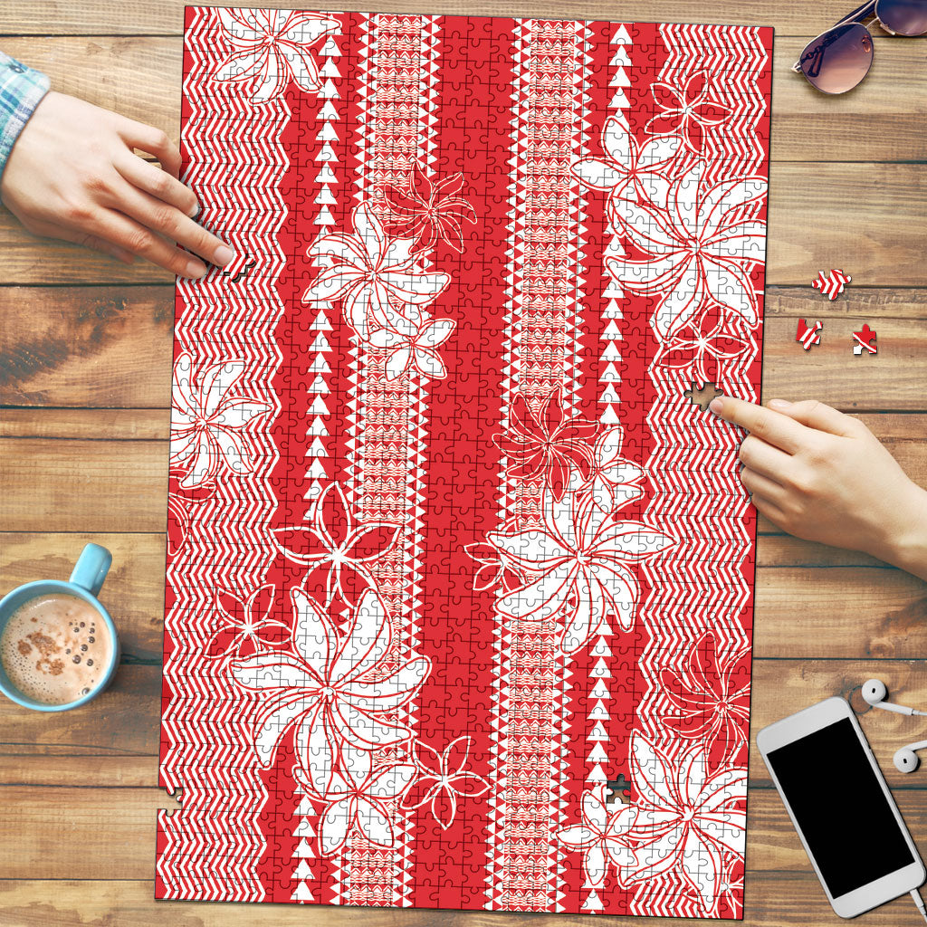 Hawaii Kakau Tribal Puzzle With Red Tiare LT05 Red - Polynesian Pride