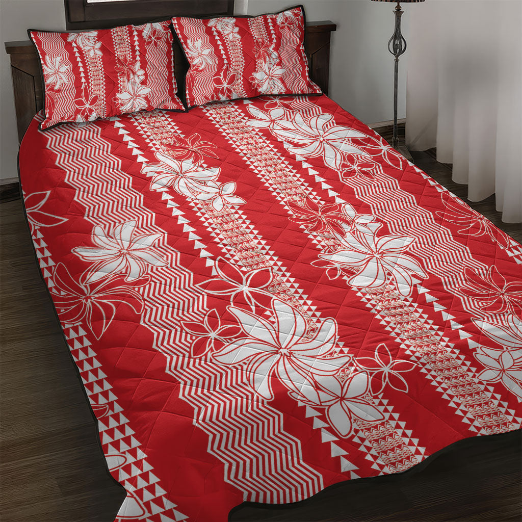 Hawaii Kakau Tribal Quilt Bed Set With Red Tiare LT05 Red - Polynesian Pride