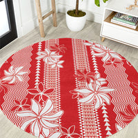 Hawaii Kakau Tribal Round Carpet With Red Tiare LT05 Red - Polynesian Pride