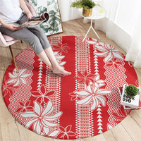 Hawaii Kakau Tribal Round Carpet With Red Tiare LT05 - Polynesian Pride