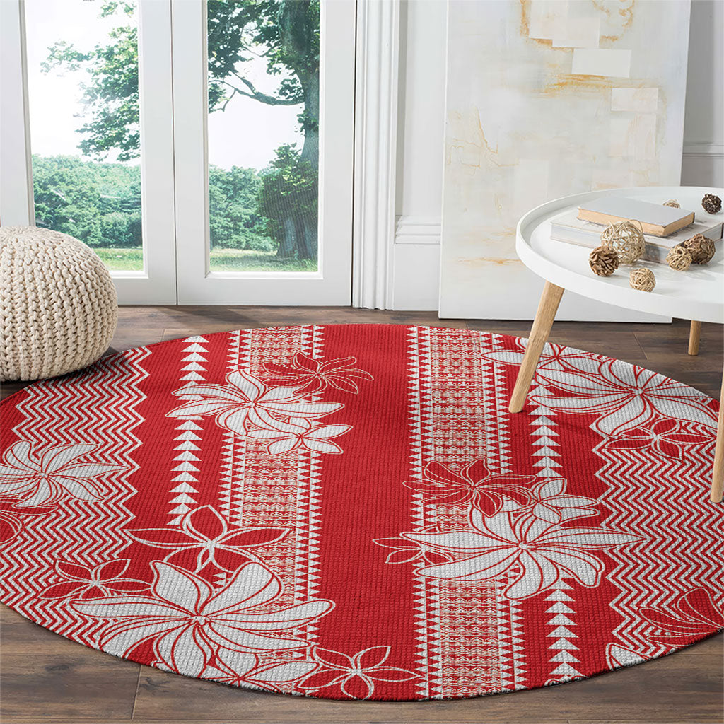 Hawaii Kakau Tribal Round Carpet With Red Tiare LT05 - Polynesian Pride