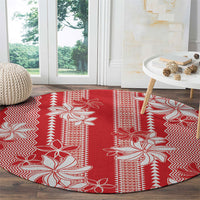 Hawaii Kakau Tribal Round Carpet With Red Tiare LT05 - Polynesian Pride
