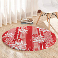 Hawaii Kakau Tribal Round Carpet With Red Tiare LT05 - Polynesian Pride