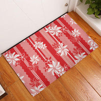 Hawaii Kakau Tribal Rubber Doormat With Red Tiare LT05 - Polynesian Pride