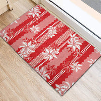 Hawaii Kakau Tribal Rubber Doormat With Red Tiare LT05 - Polynesian Pride