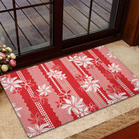 Hawaii Kakau Tribal Rubber Doormat With Red Tiare LT05 - Polynesian Pride