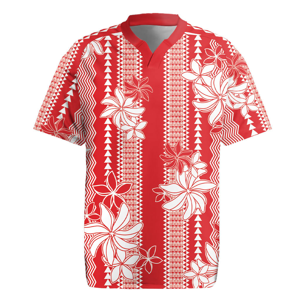 Hawaii Kakau Tribal Rugby Jersey With Red Tiare LT05 Red - Polynesian Pride