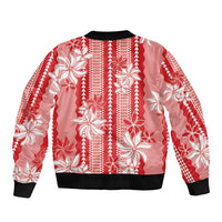 Hawaii Kakau Tribal Sleeve Zip Bomber Jacket With Red Tiare LT05 - Polynesian Pride