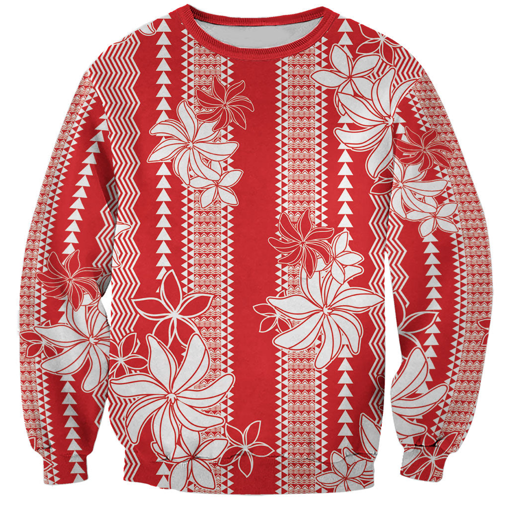 Hawaii Kakau Tribal Sweatshirt With Red Tiare LT05 Unisex Red - Polynesian Pride