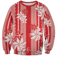 Hawaii Kakau Tribal Sweatshirt With Red Tiare LT05 Unisex Red - Polynesian Pride