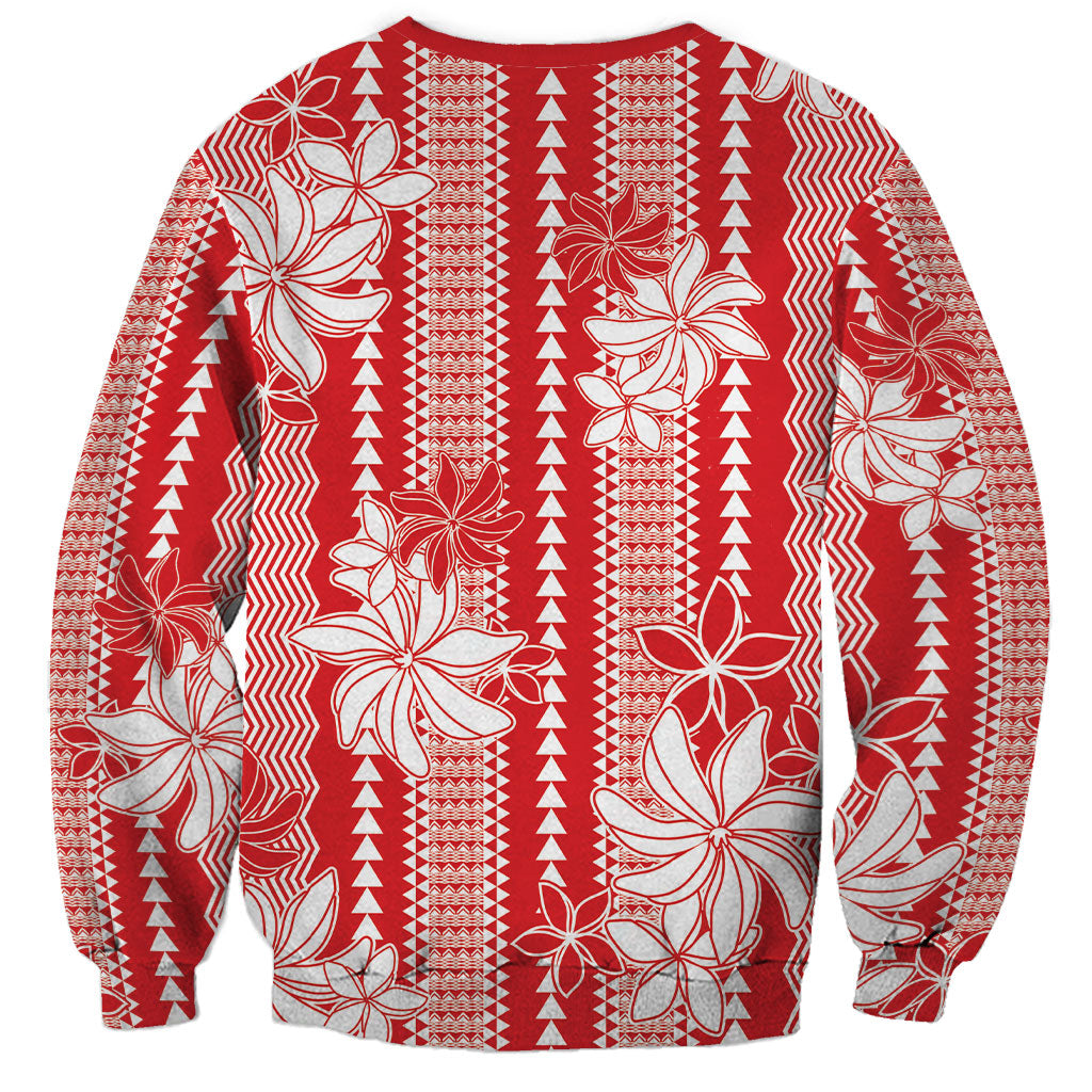 Hawaii Kakau Tribal Sweatshirt With Red Tiare LT05 - Polynesian Pride