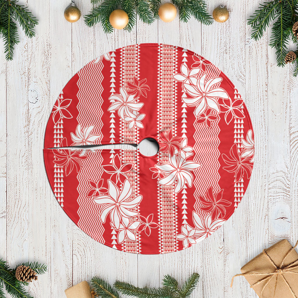 Hawaii Kakau Tribal Tree Skirt With Red Tiare LT05 Casual Red - Polynesian Pride