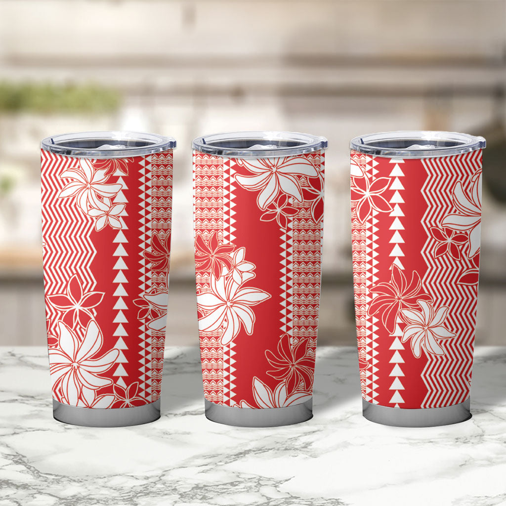Hawaii Kakau Tribal Tumbler Cup With Red Tiare LT05 - Polynesian Pride