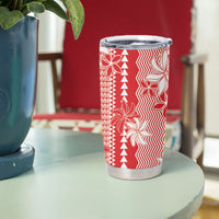 Hawaii Kakau Tribal Tumbler Cup With Red Tiare LT05 - Polynesian Pride