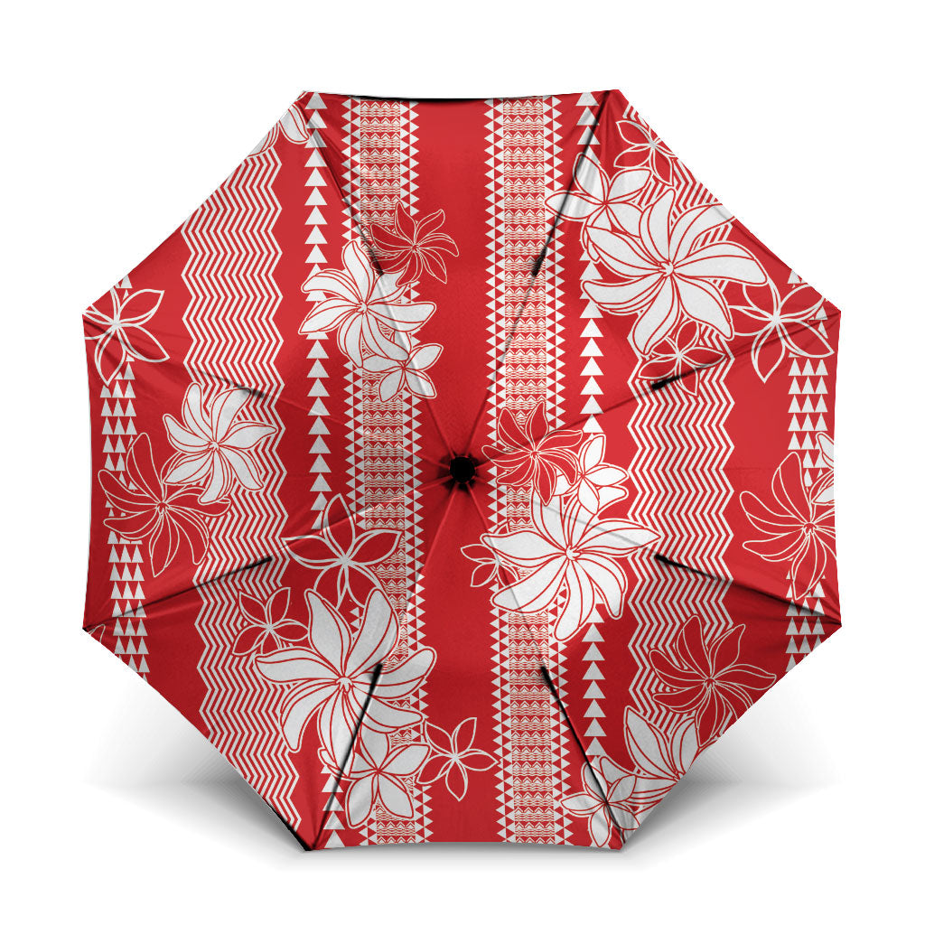 Hawaii Kakau Tribal Umbrella With Red Tiare LT05 One Size Folded 11.42 inch Opened Diameter 37.4 inch Red - Polynesian Pride