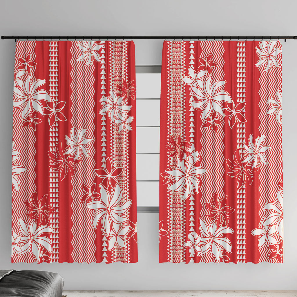 Hawaii Kakau Tribal Window Curtain With Red Tiare LT05 With Hooks Red - Polynesian Pride