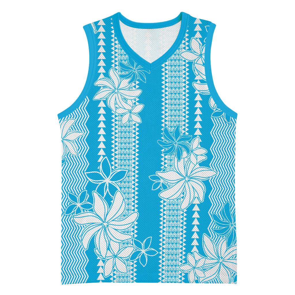 Hawaii Kakau Tribal Basketball Jersey With Blue Tiare LT05 Unisex Blue - Polynesian Pride