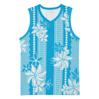 Hawaii Kakau Tribal Basketball Jersey With Blue Tiare LT05 Unisex Blue - Polynesian Pride