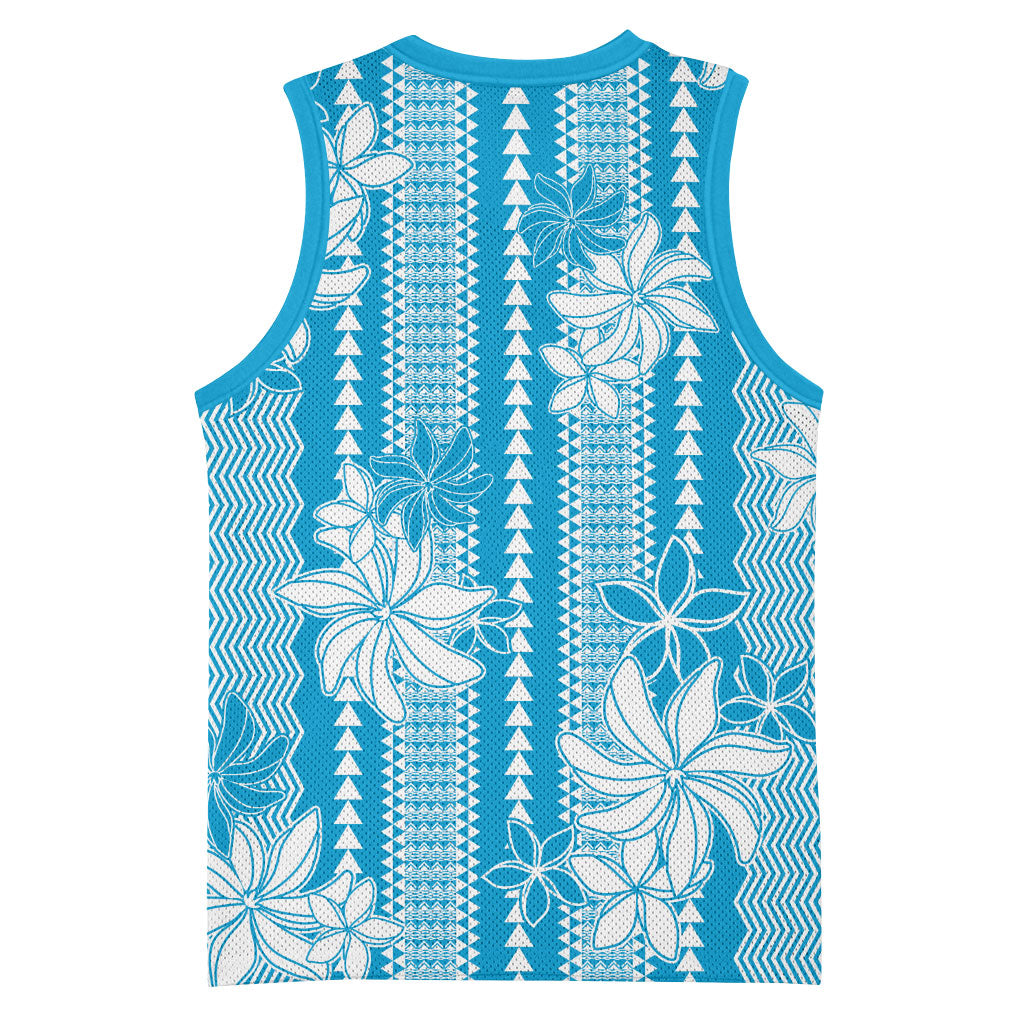 Hawaii Kakau Tribal Basketball Jersey With Blue Tiare LT05 - Polynesian Pride