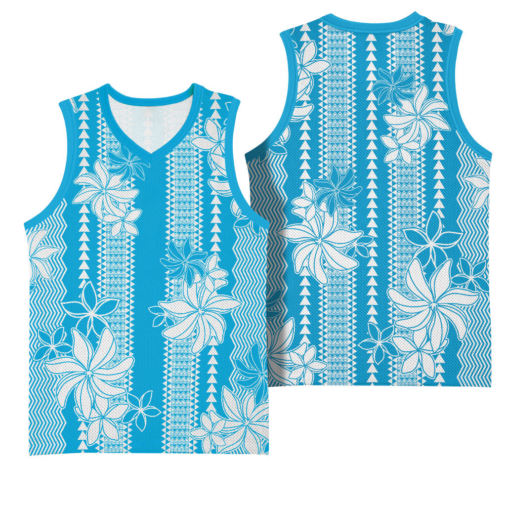 Hawaii Kakau Tribal Basketball Jersey With Blue Tiare LT05 - Polynesian Pride