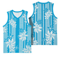 Hawaii Kakau Tribal Basketball Jersey With Blue Tiare LT05 - Polynesian Pride