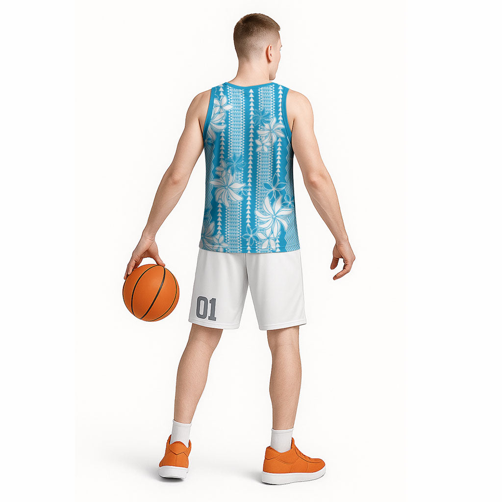 Hawaii Kakau Tribal Basketball Jersey With Blue Tiare LT05 - Polynesian Pride