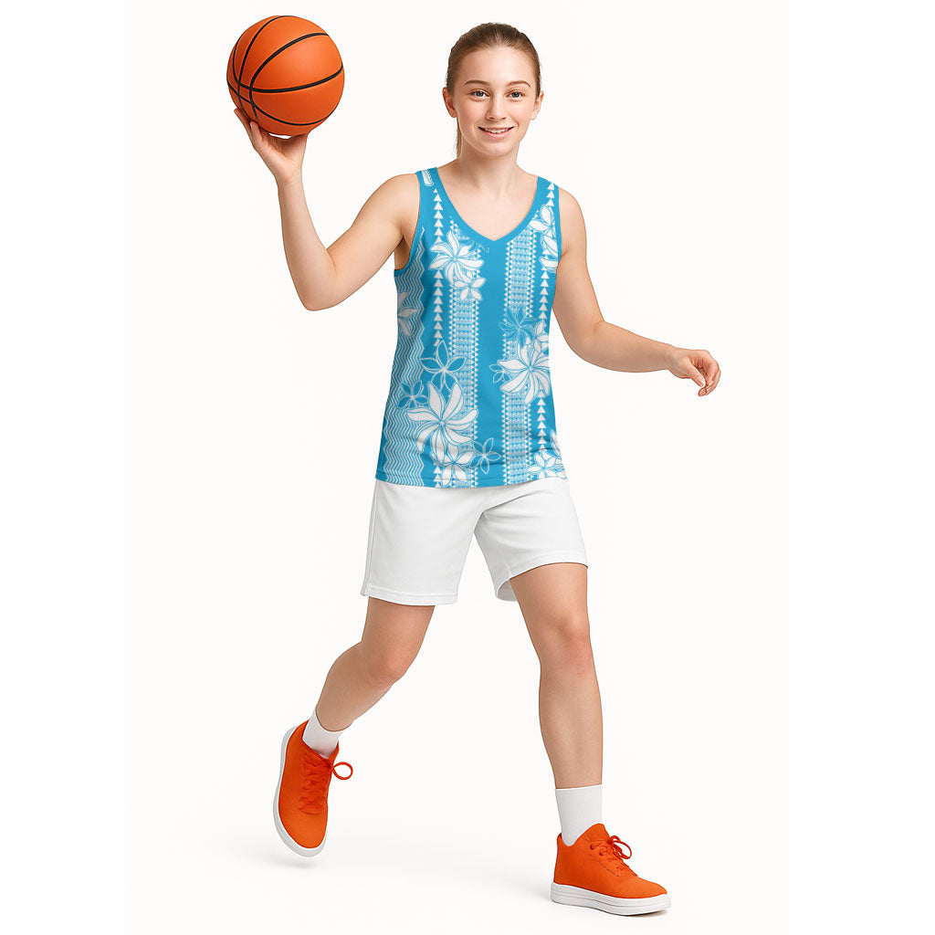 Hawaii Kakau Tribal Basketball Jersey With Blue Tiare LT05 - Polynesian Pride