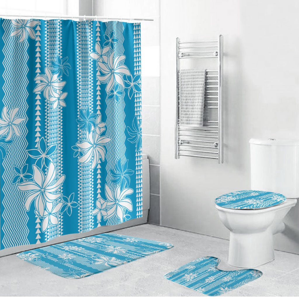 Hawaii Kakau Tribal Bathroom Set With Blue Tiare LT05 Bathroom Set (4 pcs) Blue - Polynesian Pride